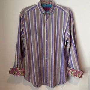 Robert Graham Men’s Cotton Flip Cuff Long Sleeve Multicolored Dress Shir…